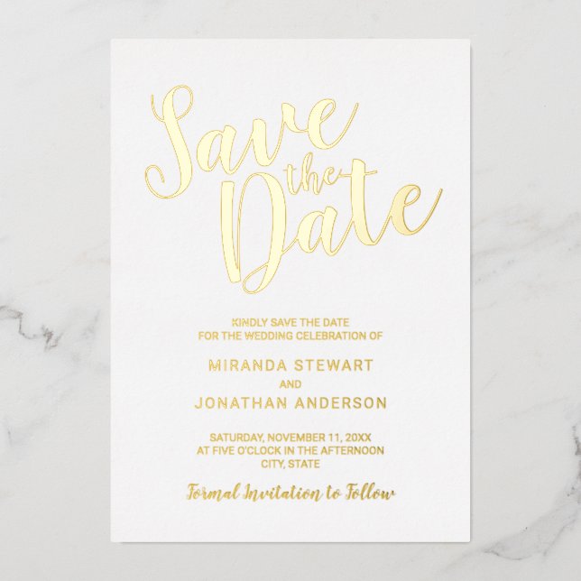 Modern Script Wedding Save the Date Gold (Front)