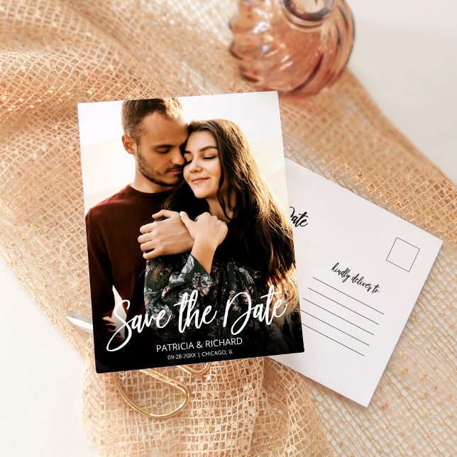 Modern Script Wedding Save The Date Photo Postcard (Creator Uploaded)