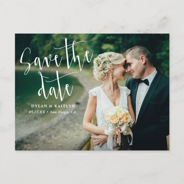 Modern Script Wedding Save The Date Postcard (Front)