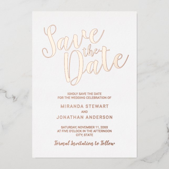 Modern Script Wedding Save the Date Rose Gold (Front)