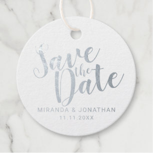 Modern Script Wedding Save the Date Silver Favour Tags