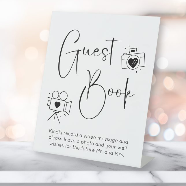 Modern Script Wedding Shower Photo Guest Book Pedestal Sign (Creator Uploaded)