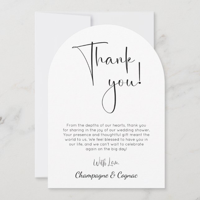 Modern Script Wedding Shower Photo Thank You Card (Front)