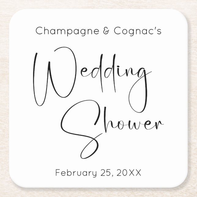Modern Script Wedding Shower Square Paper Coaster (Front)
