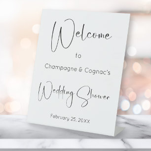 Modern Script Wedding Shower Welcome Pedestal Sign