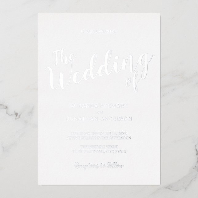 Modern Script Wedding Silver Foil Invitation (Front)