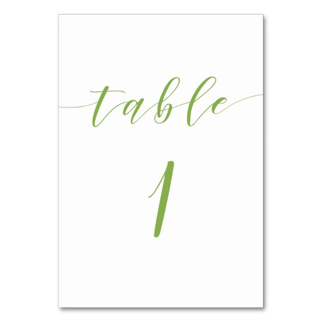 Modern script wedding table number card (Front)