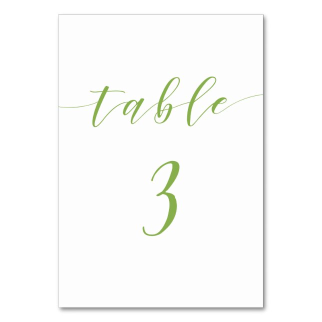 Modern script wedding table number card 3 (Front)