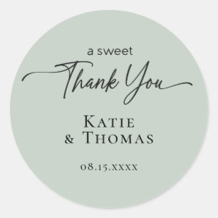 Modern Script Wedding Thank You Favour Sage Sticke Classic Round Sticker