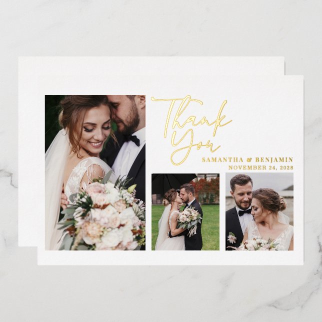 Modern Script Wedding Thank You Foil Card (Front/Back)