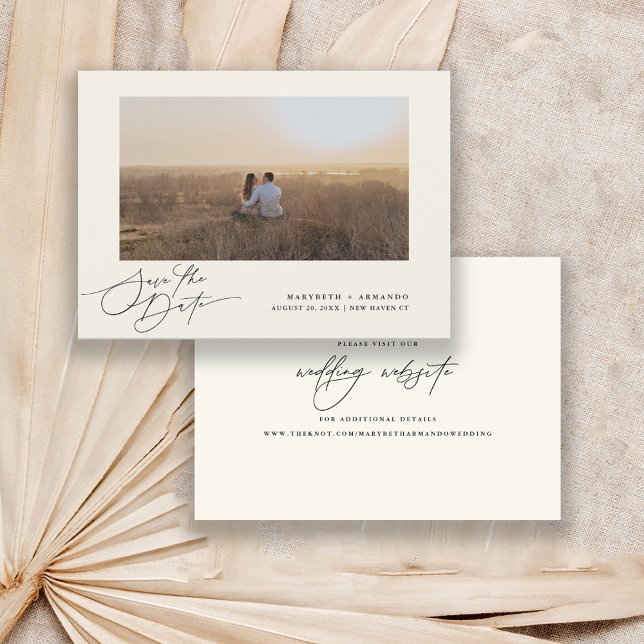 Modern Script Wedding Website Ivory Photo  Save The Date (Creator Uploaded)