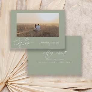 Modern Script Wedding Website Sage Photo Save The Date