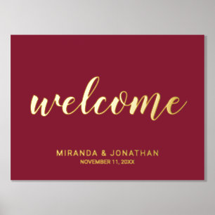 Modern Script Wedding Welcome Burgundy and Gold Foil Prints