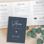 Modern Script Wedding Welcome Letter & Itinerary Tri-Fold Programme<br><div class="desc">Planning a destination wedding, or expecting lots of out of town guests? Share a welcome message for your wedding guests as well as an itinerary or schedule of the weekend's events, with this simple and elegant modern design featuring handwritten script accents. Personalise the inside with a personal welcome message and...</div>
