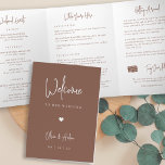 Modern Script Wedding Welcome Letter & Itinerary Tri-Fold Programme<br><div class="desc">Planning a destination wedding, or expecting lots of out of town guests? Share a welcome message for your wedding guests as well as an itinerary or schedule of the weekend's events, with this simple and elegant modern design featuring handwritten script accents. Personalise the inside with a personal welcome message and...</div>