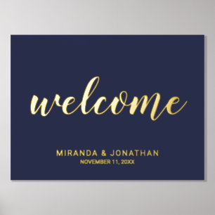 Modern Script Wedding Welcome Navy and Gold Foil Prints