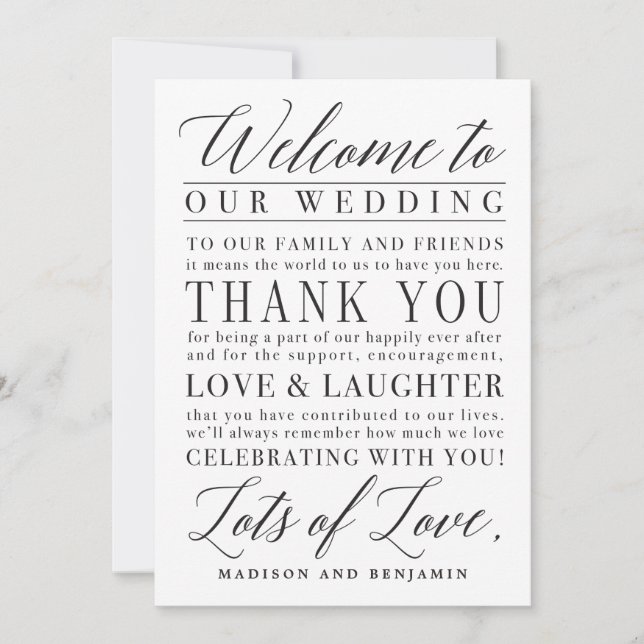 Modern Script Wedding Welcome Thank You Letter (Front)