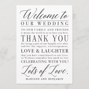 Modern Script Wedding Welcome Thank You Letter Card