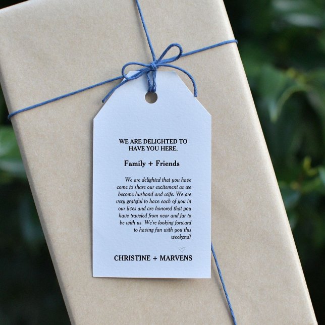 Modern script wedding welcomes & itinerary weekend gift tags (Creator Uploaded)