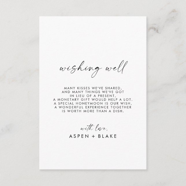 Modern Script Wedding Wishing Well Card (Front)