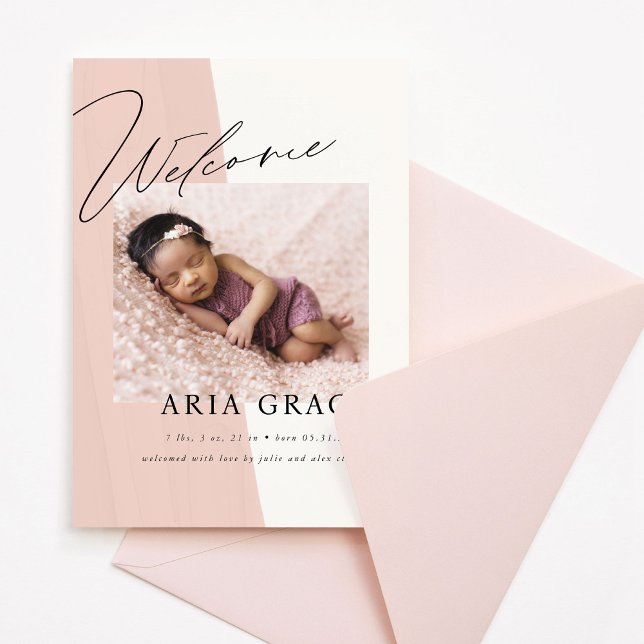 Modern Script Welcome Baby Girl Birth Announcement (Creator Uploaded)