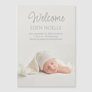 Modern Script Welcome Birth Announcement Magnet