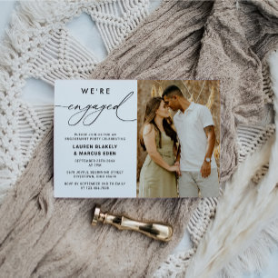 Modern Script We're Engaged Photo Engagement Party Invitation