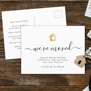 Modern Script We've Moved Gold Heart House Moving Announcement Postcard