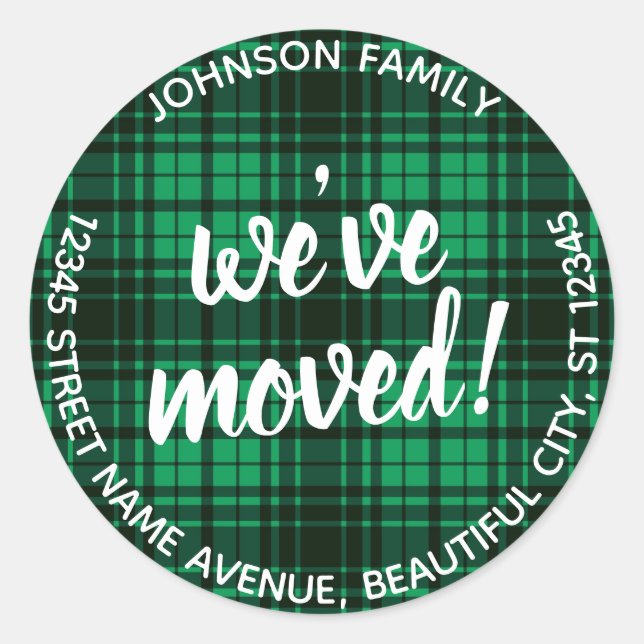 Modern Script We've Moved Green Address Label (Front)