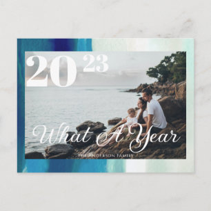 Modern Script What A Year Framed Photo Postcard