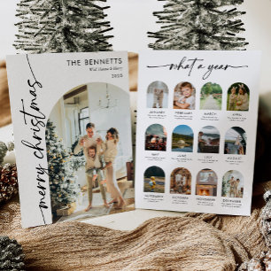 Modern Script What A Year Merry Christmas Photo Holiday Card