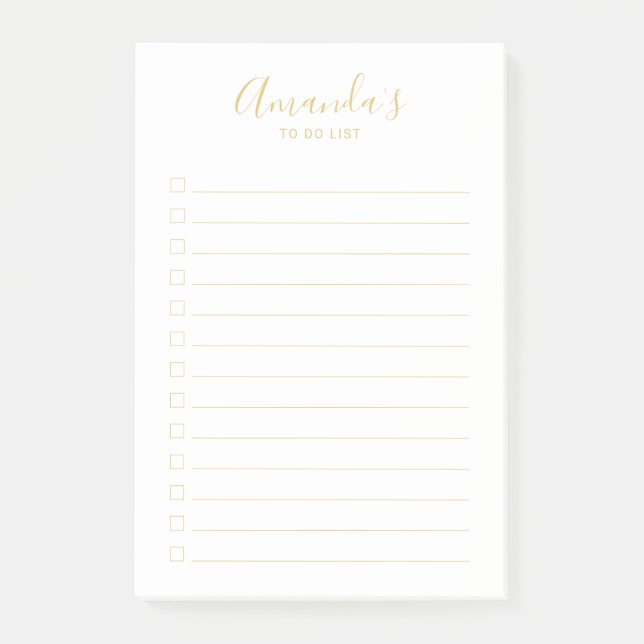 Modern Script White and Gold To Do List Post-it No Notes (Front)