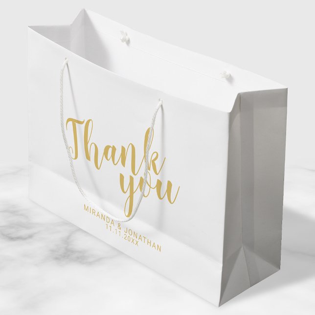 Modern Script White and Gold Wedding Favour Large Gift Bag (Creator Uploaded)