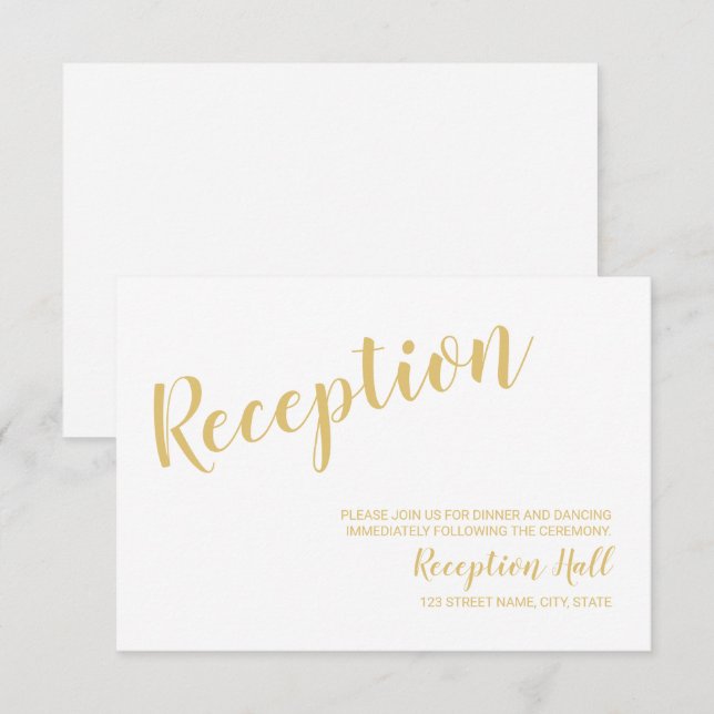 Modern Script White and Gold Wedding Reception Invitation (Front/Back)