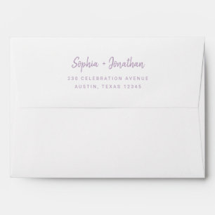 Modern Script   White and Lavender Wedding Envelope