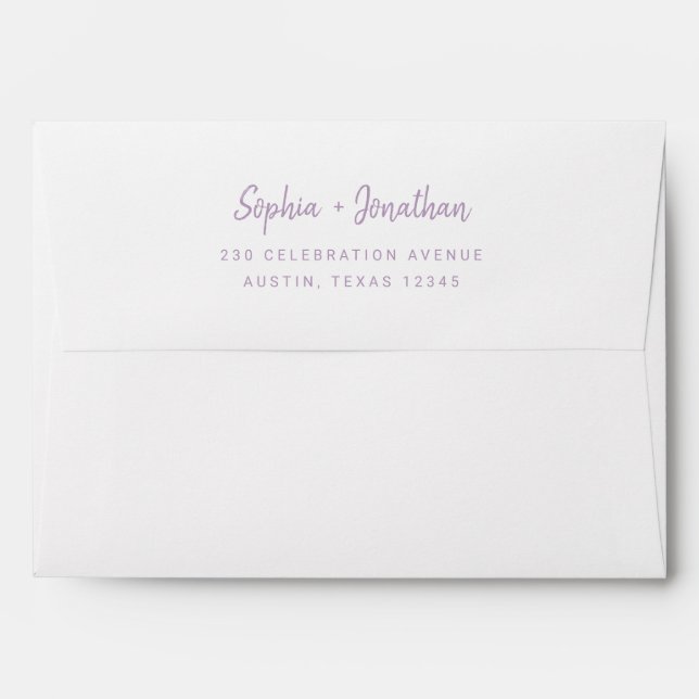 Modern Script | White and Lavender Wedding Envelope (Back (Top Flap))