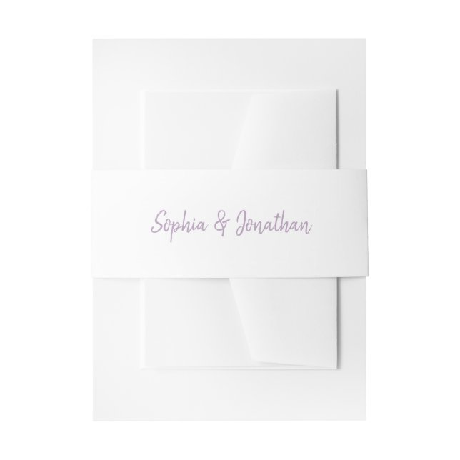 Modern Script | White and Lavender Wedding Invitation Belly Band (Front Example)