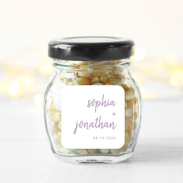 Modern Script White and Lavender | Wedding Square Sticker (Creator Uploaded)