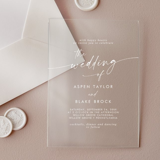 Modern Script White Boho Elegant Minimal Wedding Acrylic Invitations (Modern Script White Boho Elegant Minimal Wedding Acrylic Invitations)