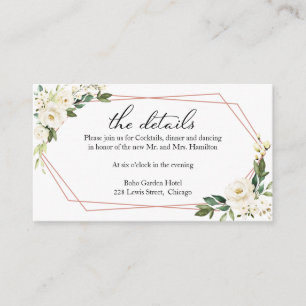 Modern Script White Floral Geometric Details Card