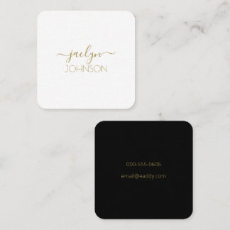 Modern Script White Gold Black Personalised Name Square Business Card
