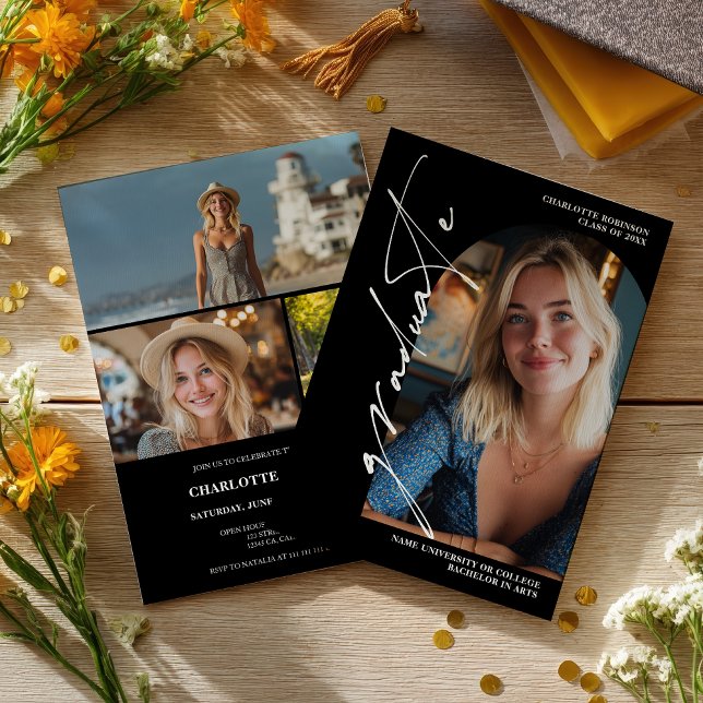  Modern Script white graduate photo graduation Invitation (Modern Script white graduate photo graduation Invitation)