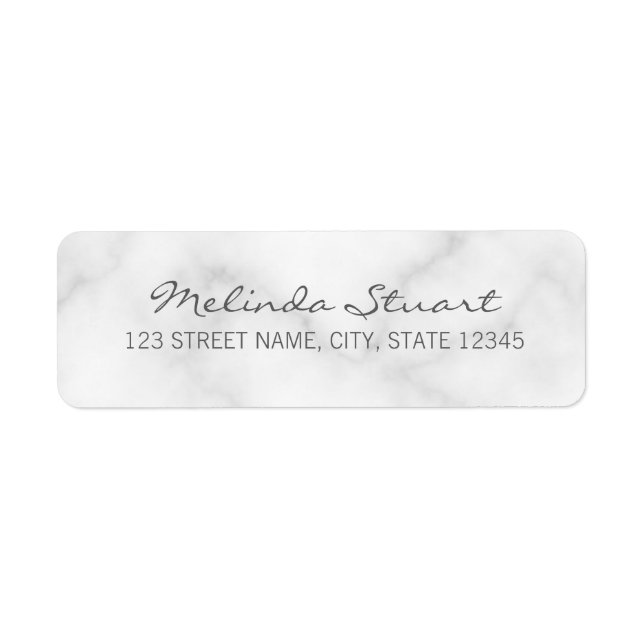 Modern Script White Marble Return Address Label (Front)