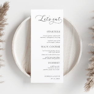 Modern Script White Minimalist Let's Eat Wedding   Menu