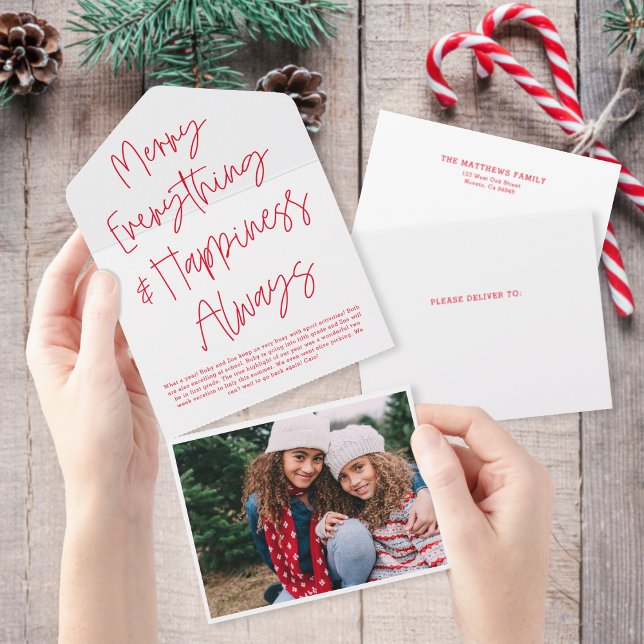Modern Script White & Red Holiday Photo Card (Creator Uploaded)