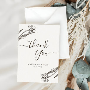 Modern Script Wildflower Boho Wedding Thank You Card