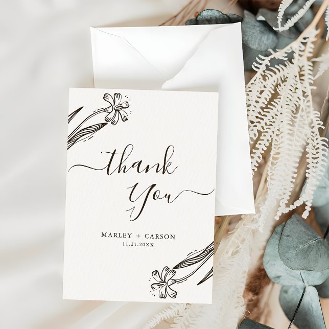 Modern Script Wildflower Boho Wedding Thank You Card (Creator Uploaded)