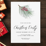 Modern Script Winter Berries Pine Christmas Party Invitation<br><div class="desc">Invite family and friends to your Christmas party with this modern and simple festive invitation.
It is decorated with watercolor green pine,  red berries,  and stylish script typography.
Easily customisable.
Original Watercolour © Michele Davies.</div>