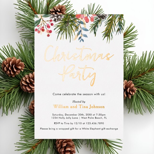 Modern Script Winter Holly Berries Christmas Party (Creator Uploaded)