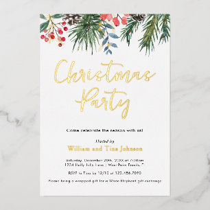 Modern Script Winter Holly Berries Christmas Party